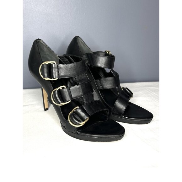 Vintage Cole Haan High Heels Shoes Women 8.5 Black Leather Buckle Strap Open Toe - Picture 16 of 16